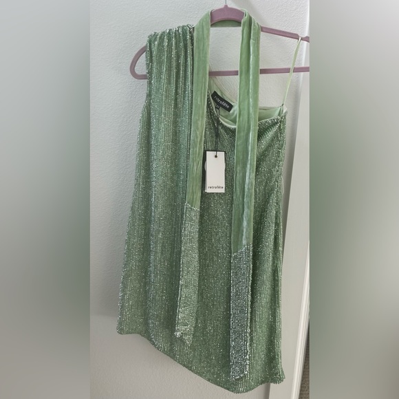 Retrofete Ella sequin dress (sage with velvet and sequins) XS NWT - Picture 10 of 11